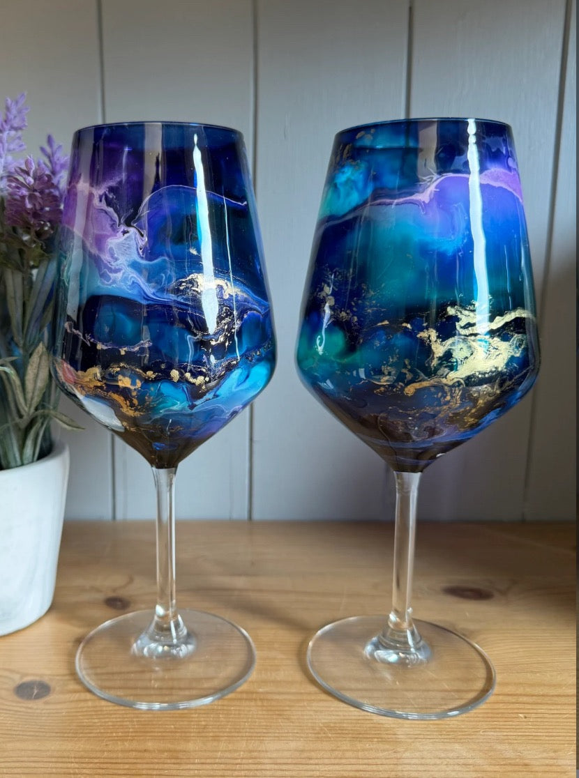 Hervey Bay Alcohol Ink Wine Glasses 31st May – The Collective